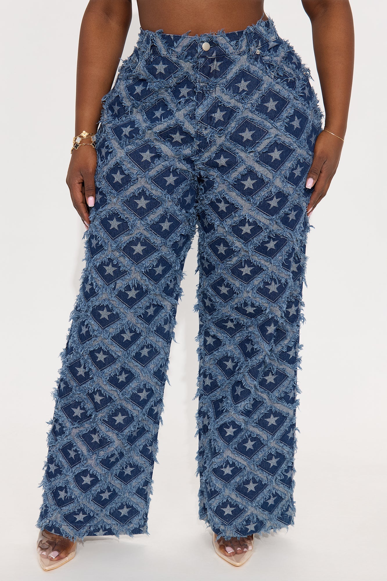 Stars Have Aligned Jacquard Straight Leg Jeans - Dark Wash