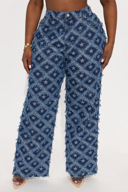 Stars Have Aligned Jacquard Straight Leg Jeans - Dark Wash