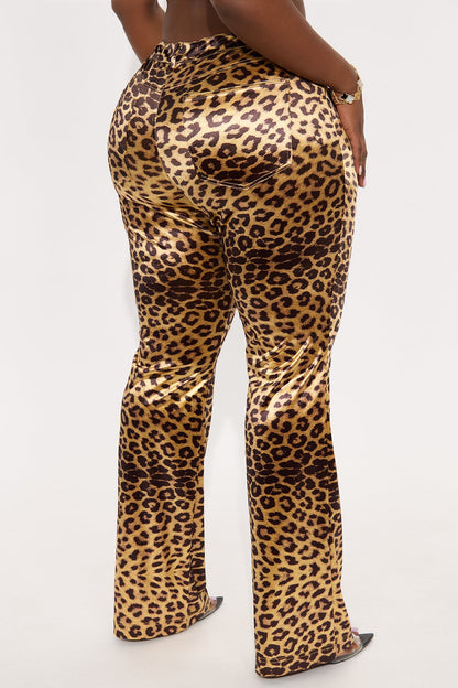 In Your Dreams Satin Leopard Flare Pant - Leopard