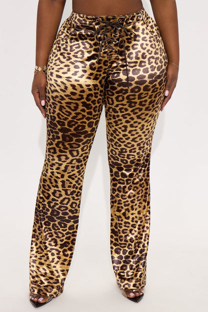 In Your Dreams Satin Leopard Flare Pant - Leopard