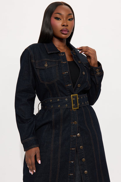 Brooke Belted Denim Trench Coat - Dark Wash