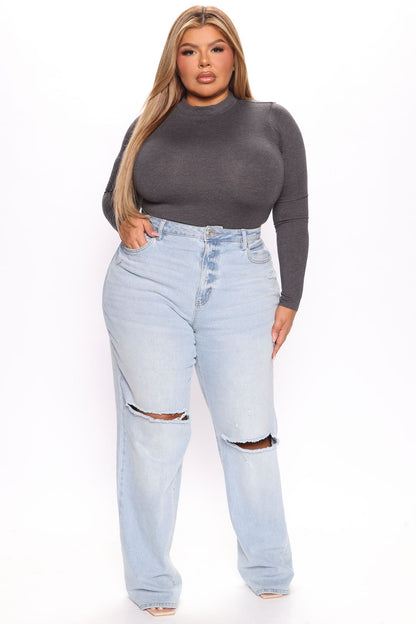 Melanie Mock Neck Bodysuit - Dark Grey