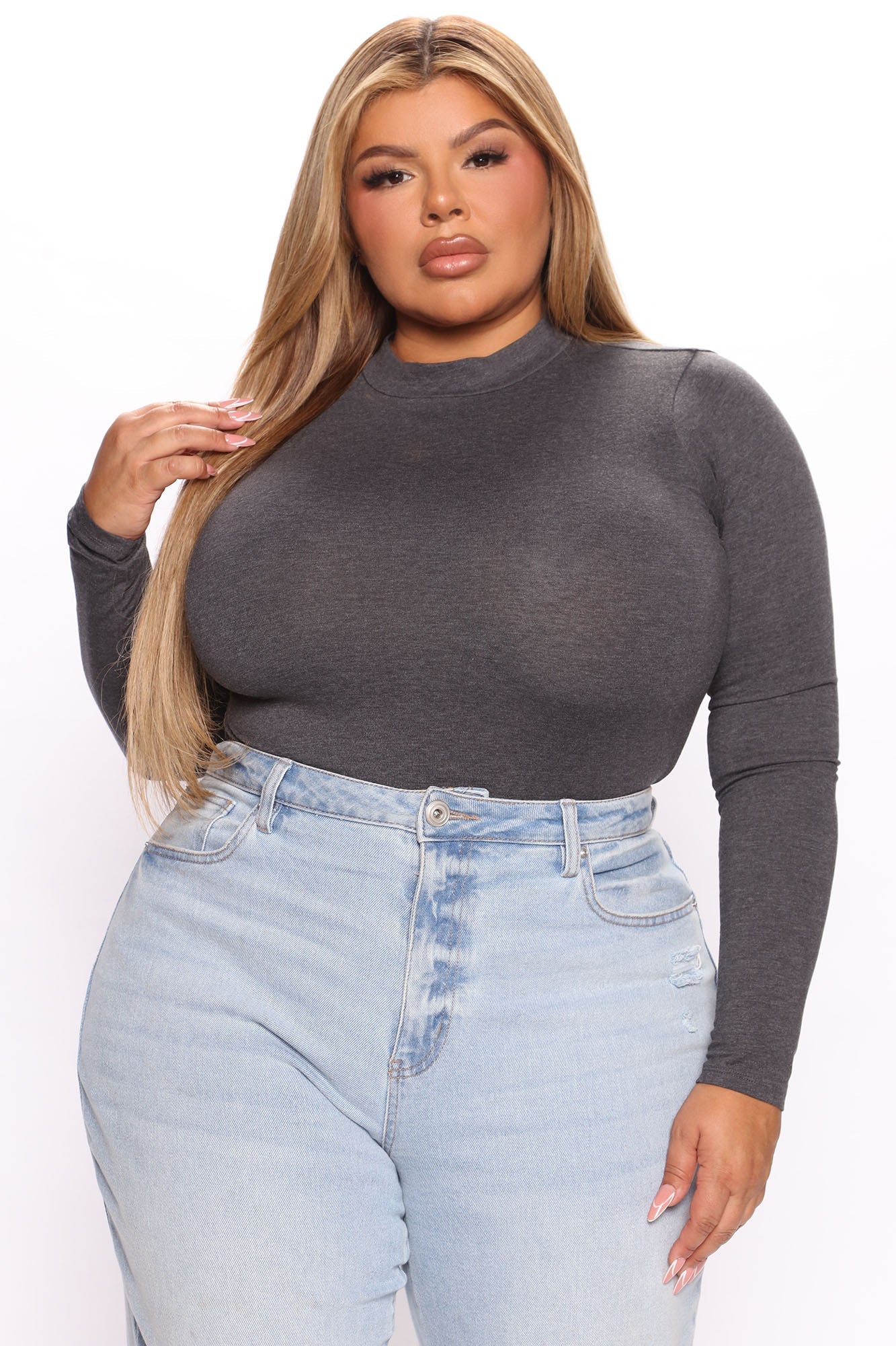 Melanie Mock Neck Bodysuit - Dark Grey