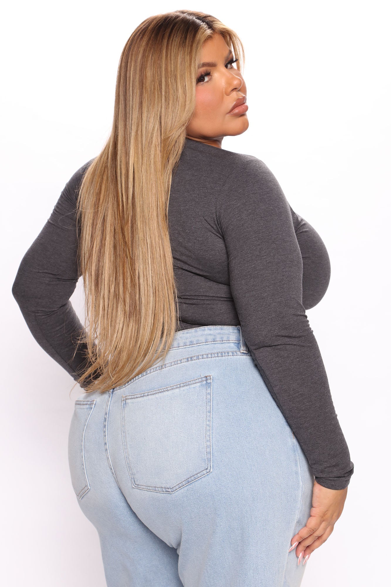 Melanie Mock Neck Bodysuit - Dark Grey
