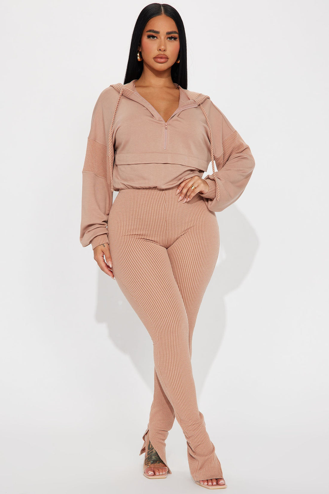 Off The Stage Hoodie Jumpsuit - Taupe