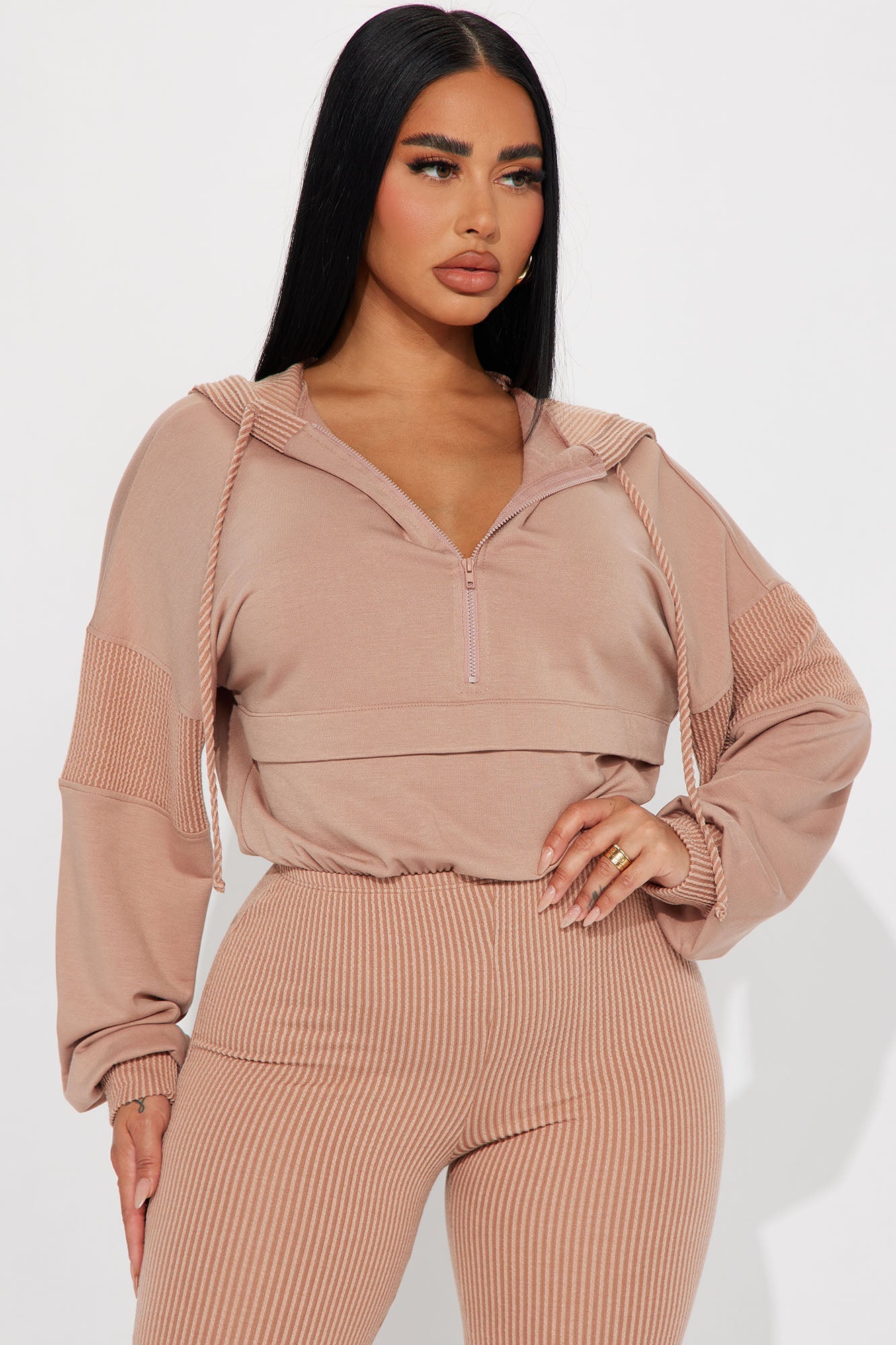 Off The Stage Hoodie Jumpsuit - Taupe