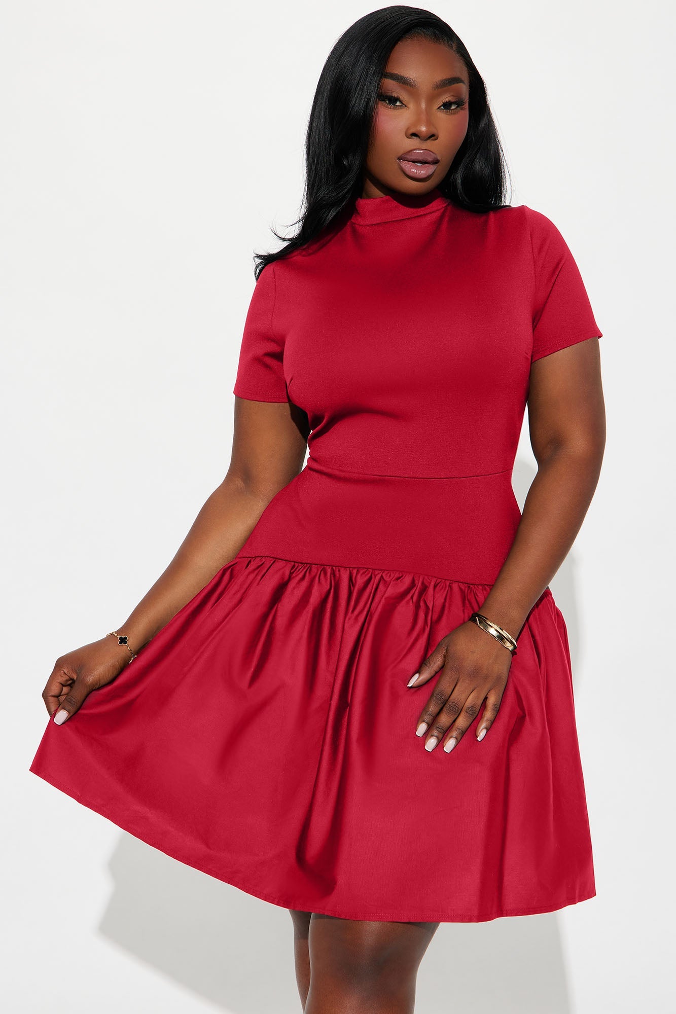 Kennedy Short Sleeve Drop Waist Mini Dress - Red