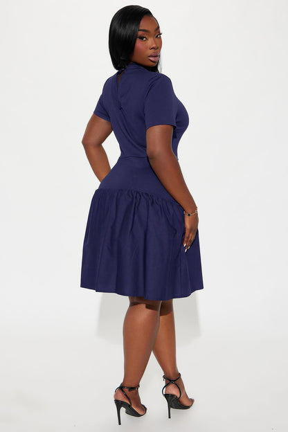 Kennedy Short Sleeve Drop Waist Mini Dress - Navy