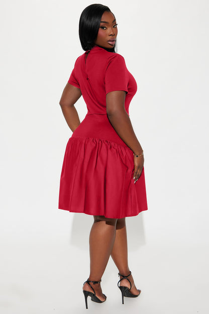 Kennedy Short Sleeve Drop Waist Mini Dress - Red