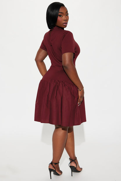Kennedy Short Sleeve Drop Waist Mini Dress - Wine