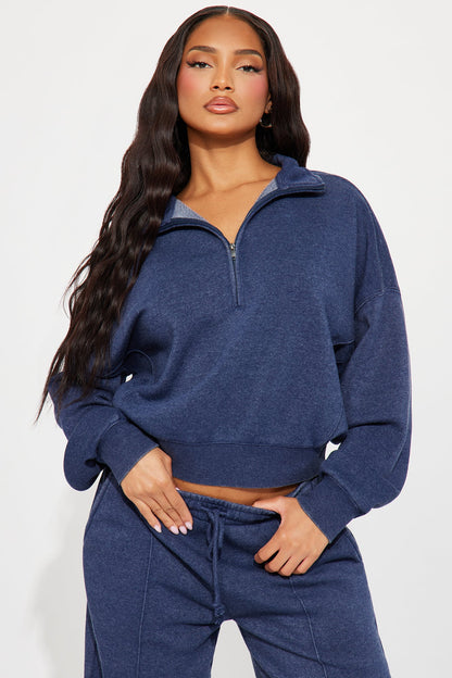 Lazy Days Washed Fleece Pant Set - Navy