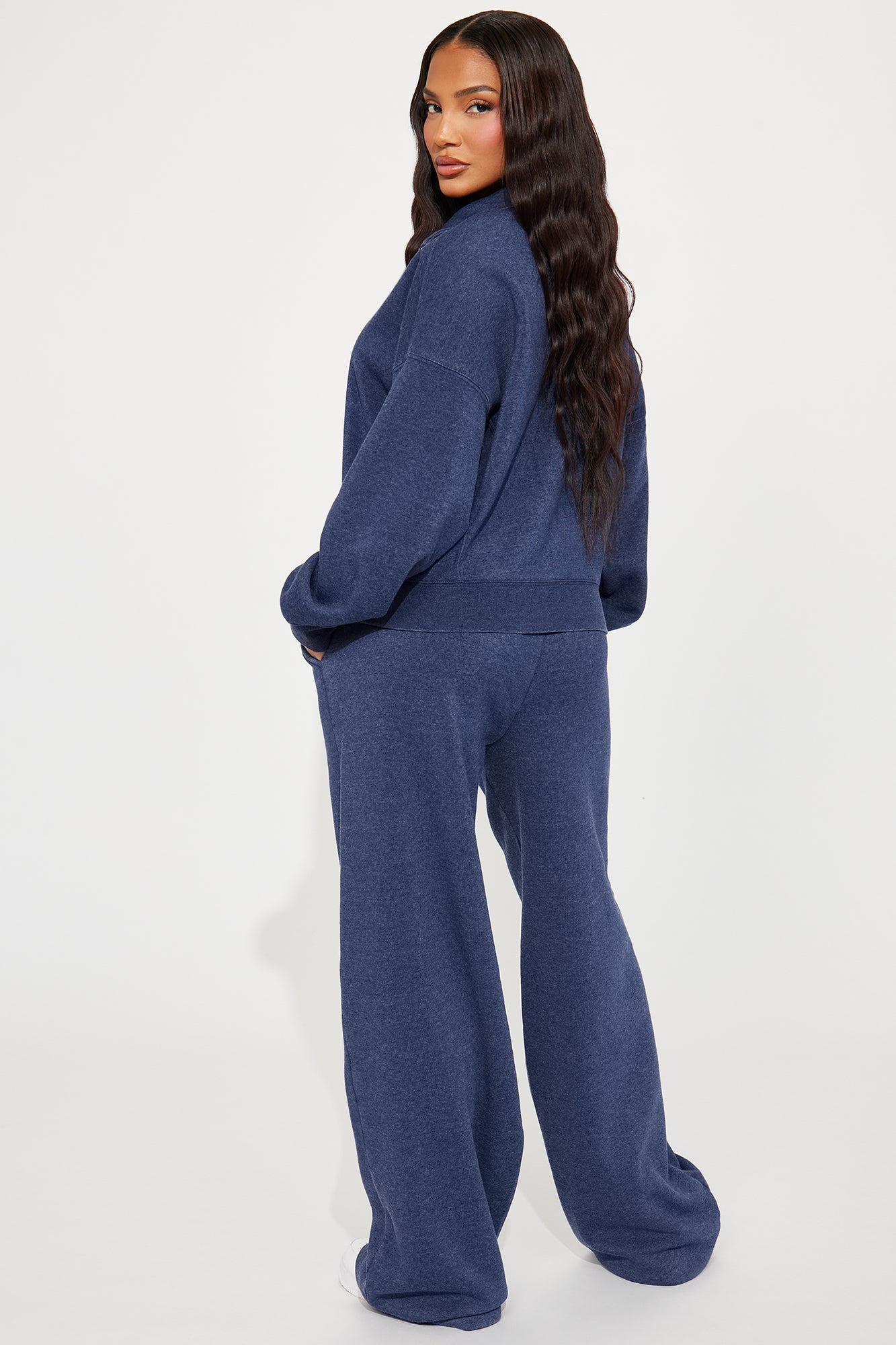 Lazy Days Washed Fleece Pant Set - Navy