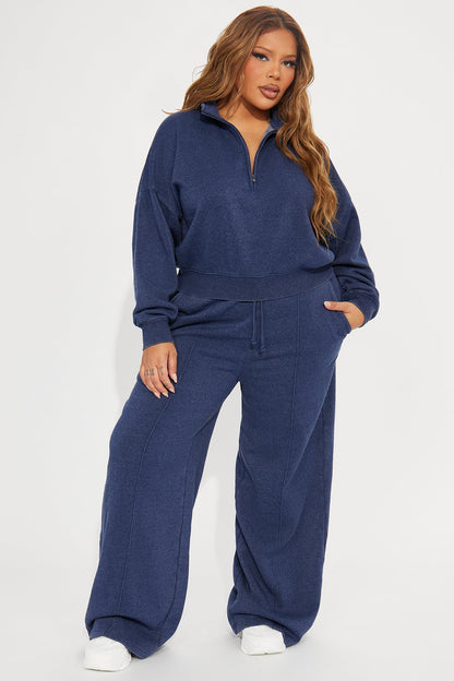 Lazy Days Washed Fleece Pant Set - Navy