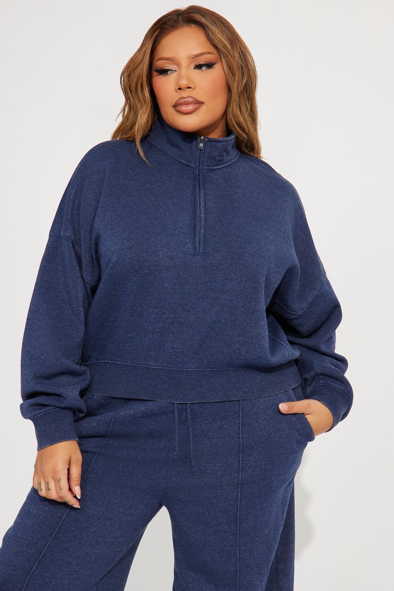 Lazy Days Washed Fleece Pant Set - Navy