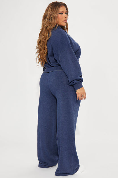 Lazy Days Washed Fleece Pant Set - Navy
