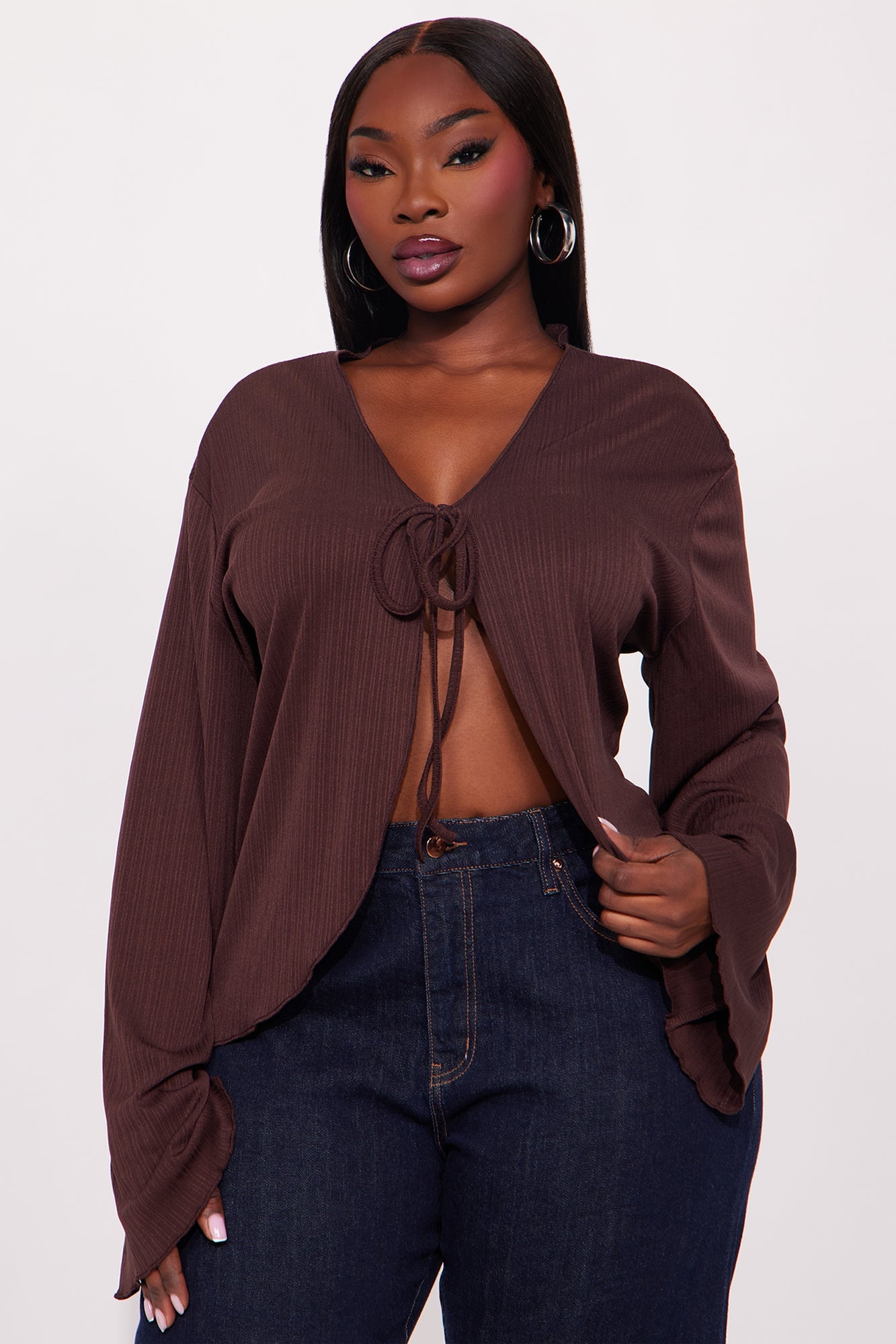 Sunset Cruise Long Sleeve Flyaway Top - Brown