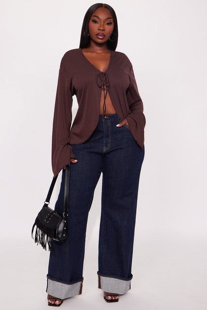 Sunset Cruise Long Sleeve Flyaway Top - Brown