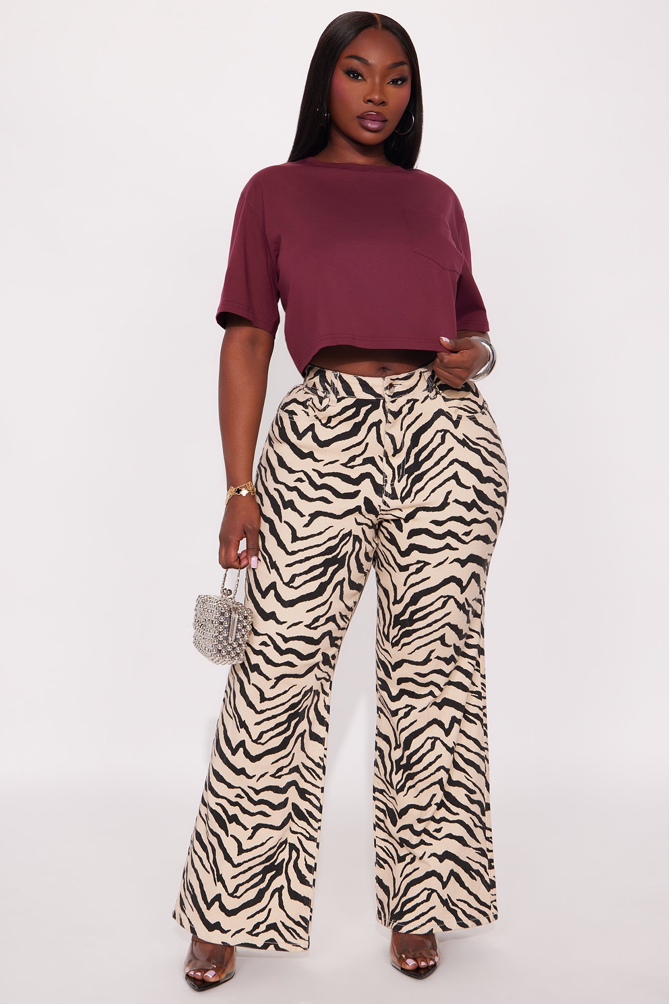 Elisa Relaxed Crop Tee - Burgundy