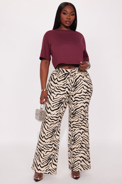 Elisa Relaxed Crop Tee - Burgundy