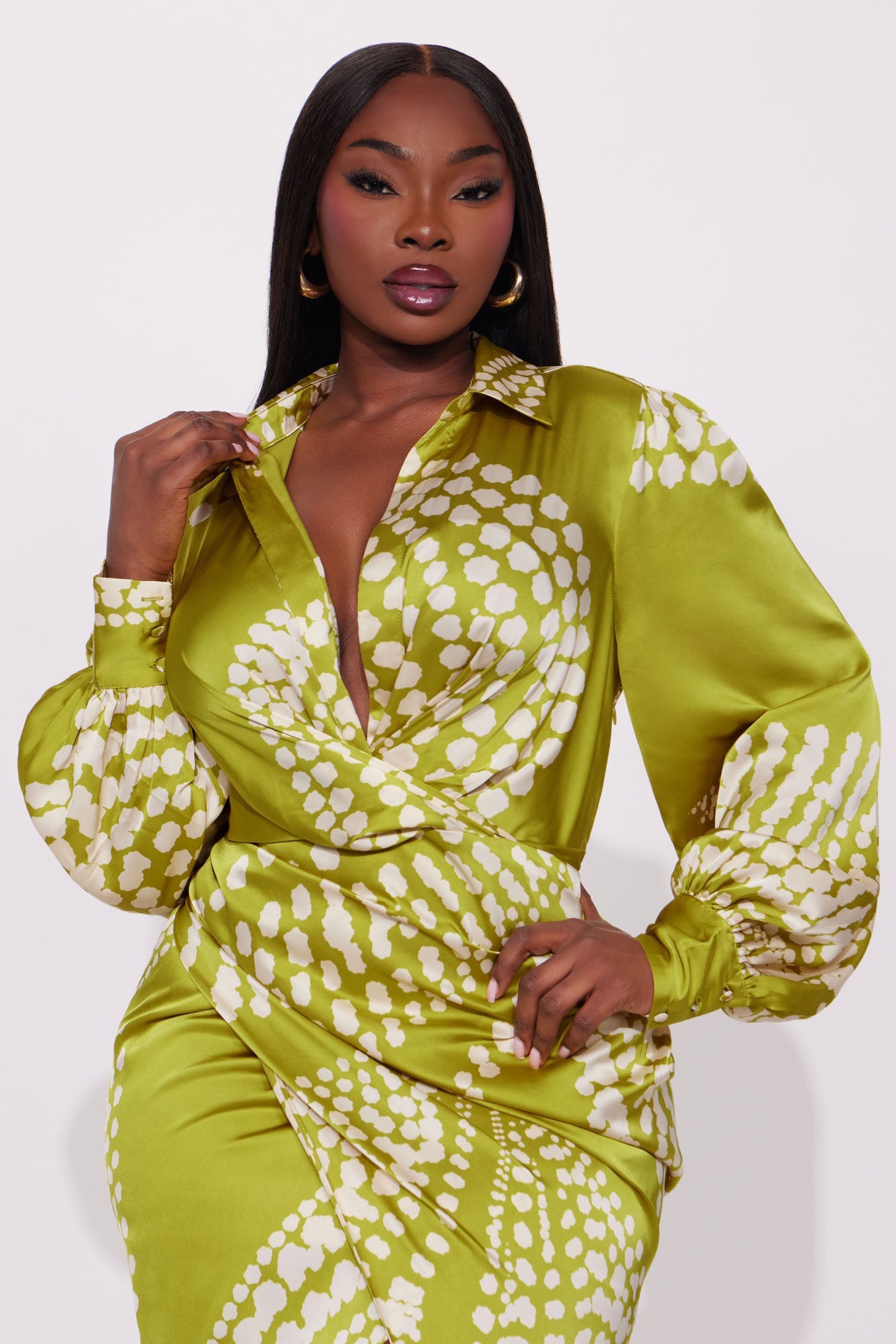 Glamour Days Satin Midi Dress - Green/combo