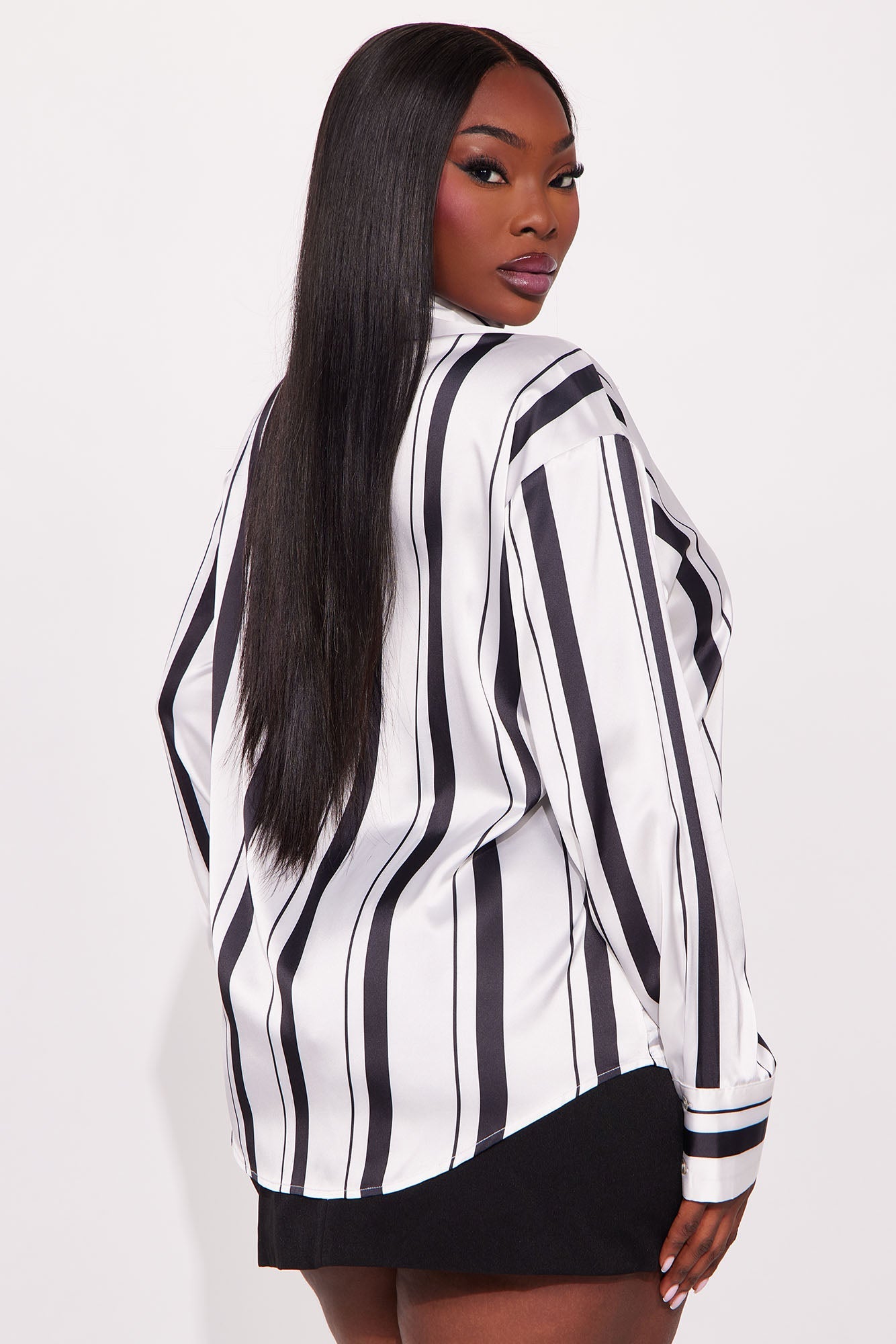 Anni Striped Satin Shirt - Black/combo