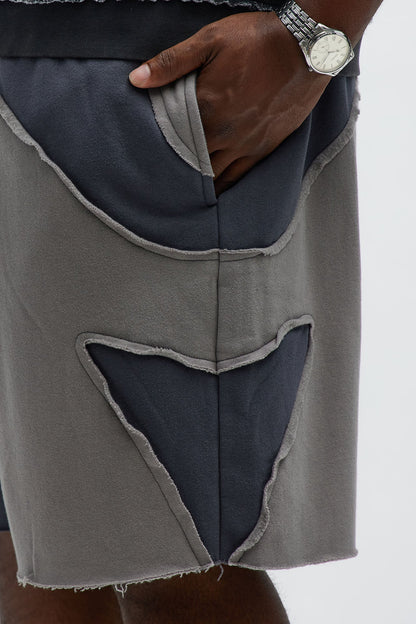 Patchwork Baggy Sweatshort - Grey