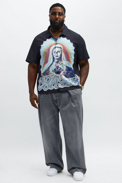 Blessed Full Button Shirt - Black/combo