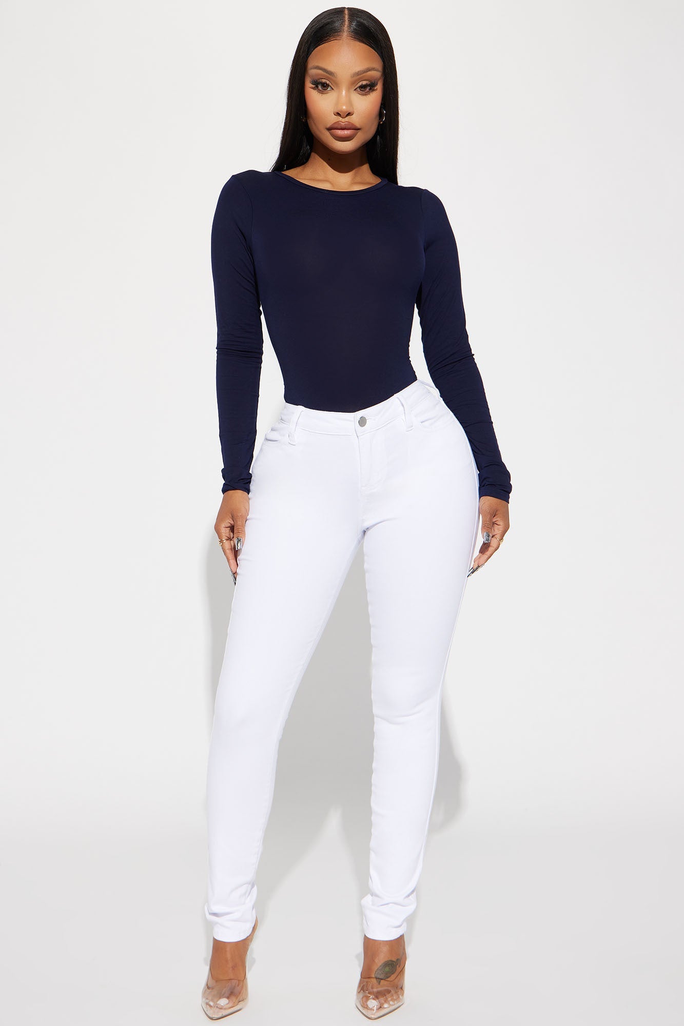 Krystal Crew Neck Long Sleeve Bodysuit - Navy