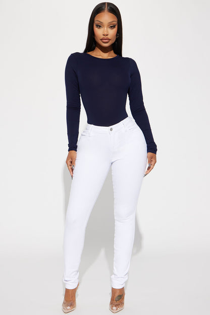 Krystal Crew Neck Long Sleeve Bodysuit - Navy