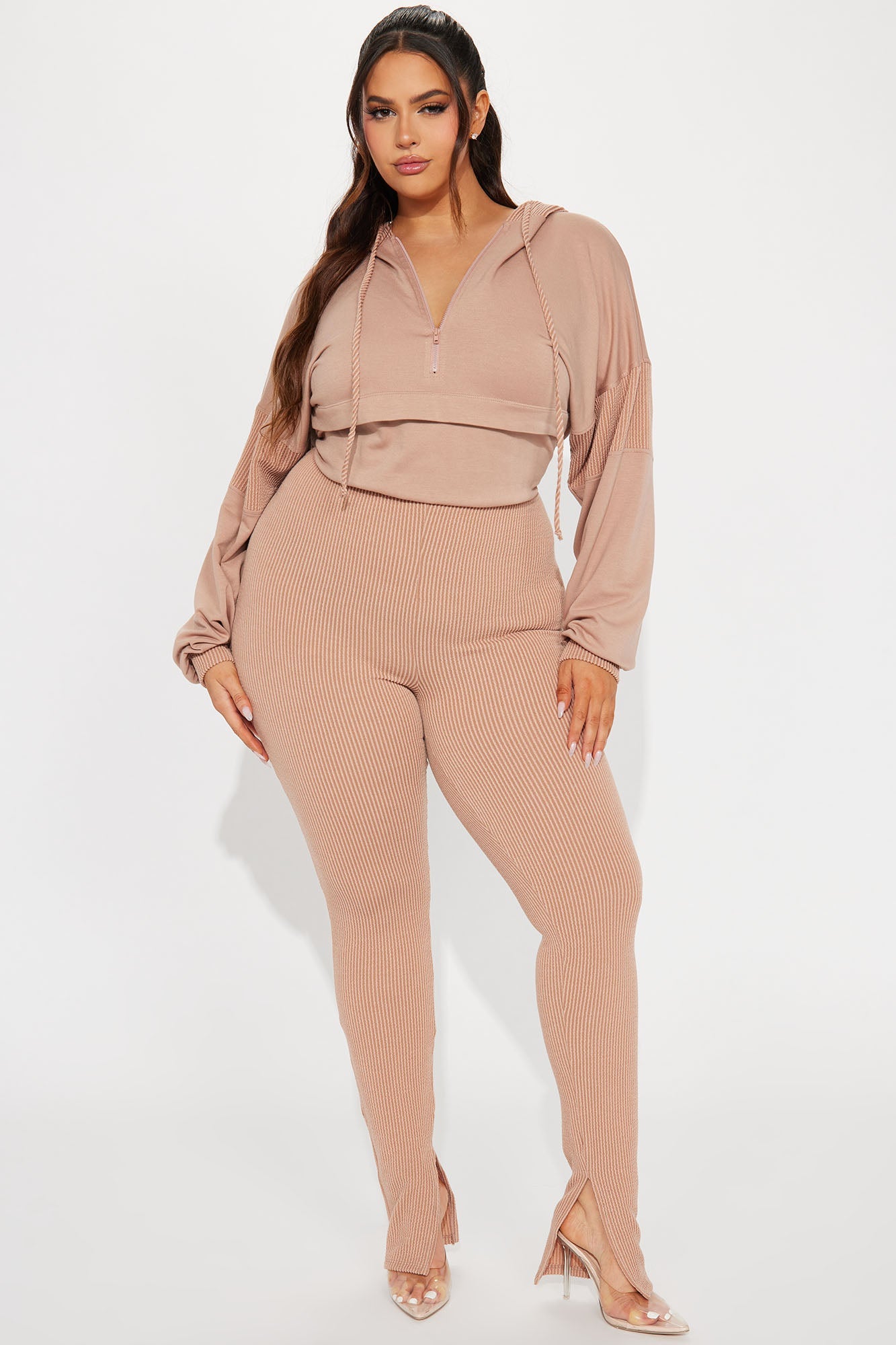 Off The Stage Hoodie Jumpsuit - Taupe