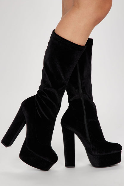 Fun Nights Knee High Heeled Boots - Black