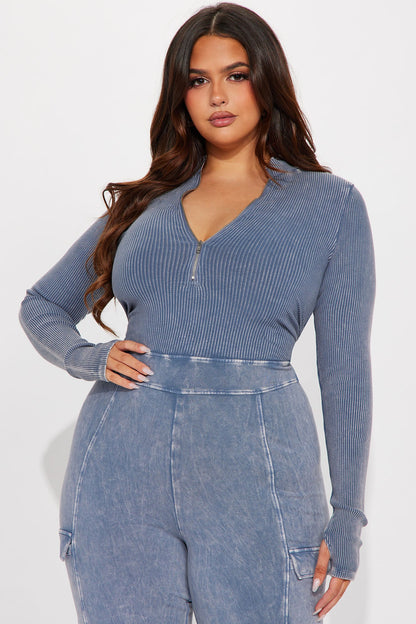 Caught Up With You Ribbed Jumpsuit - Blue