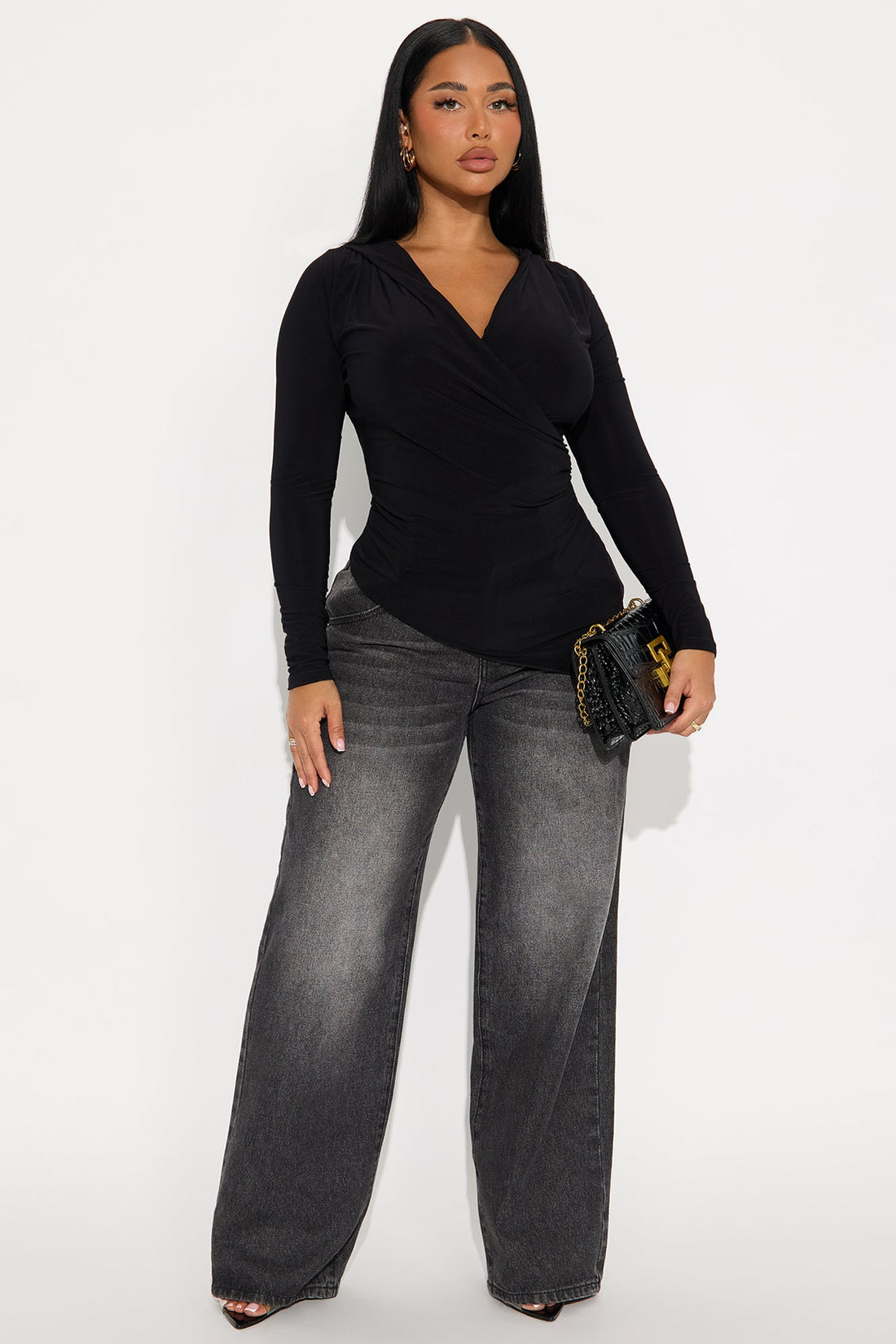 Moxie Asymmetrical Surplice Top - Black