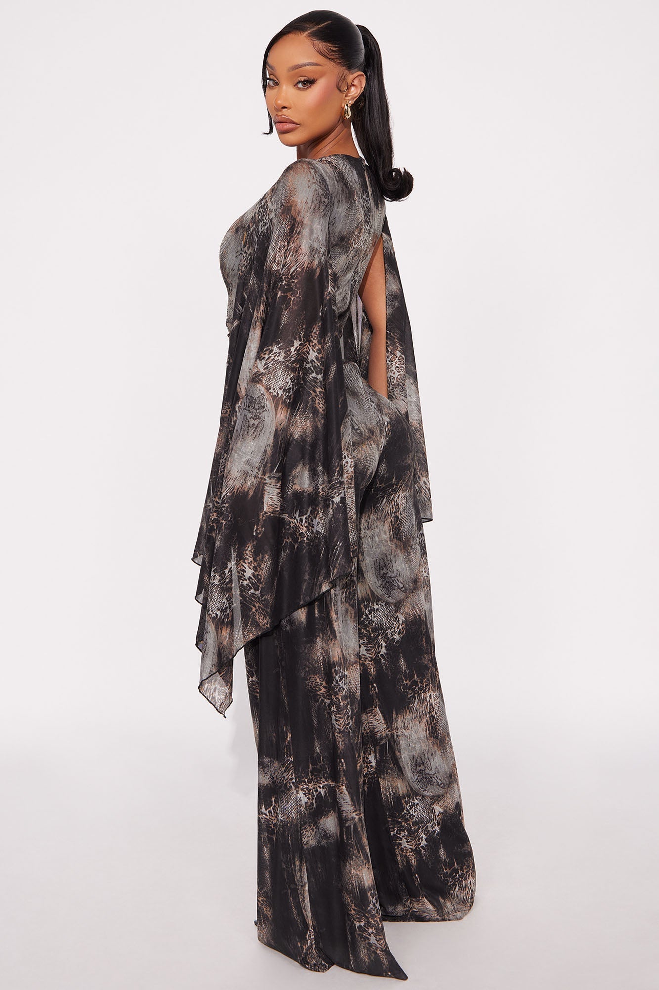 Noemi Animal Print Mesh Jumpsuit - Charcoal/combo