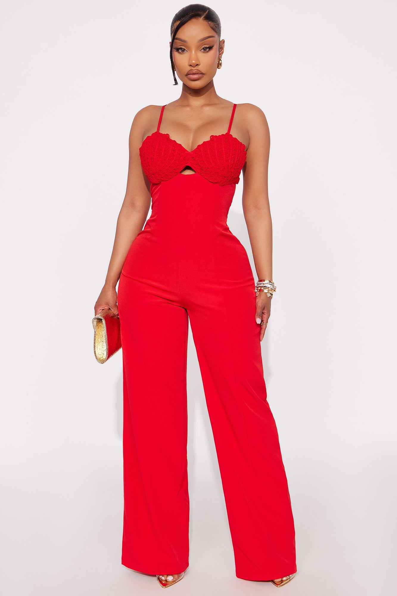 Tell Me When Wide Leg Jumpsuit - Red