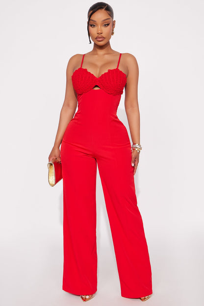 Tell Me When Wide Leg Jumpsuit - Red