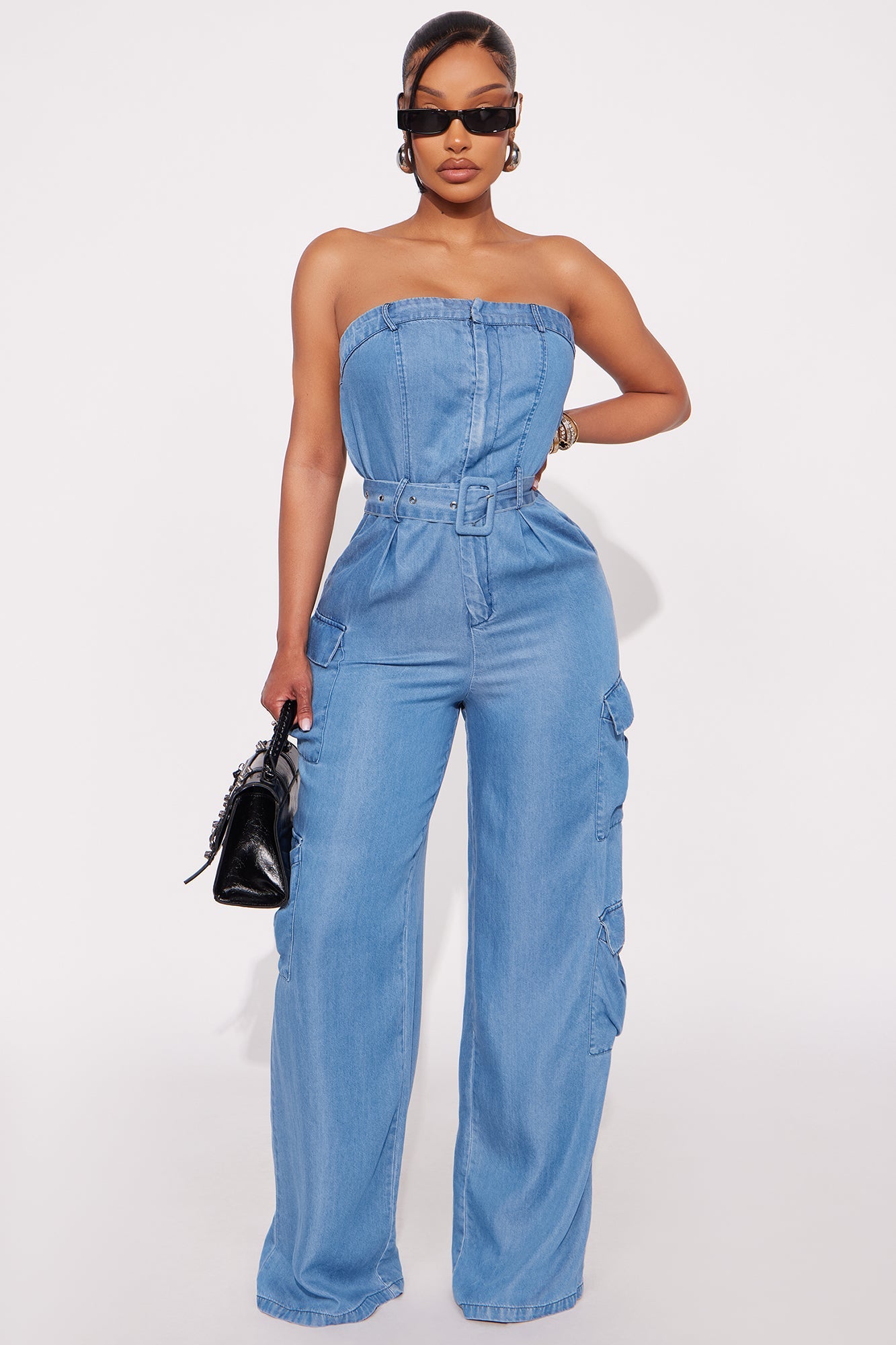 Azalea Strapless Wide Leg Jumpsuit - Medium Wash