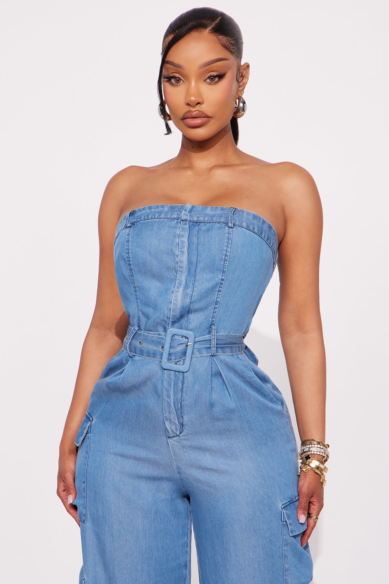Azalea Strapless Wide Leg Jumpsuit - Medium Wash