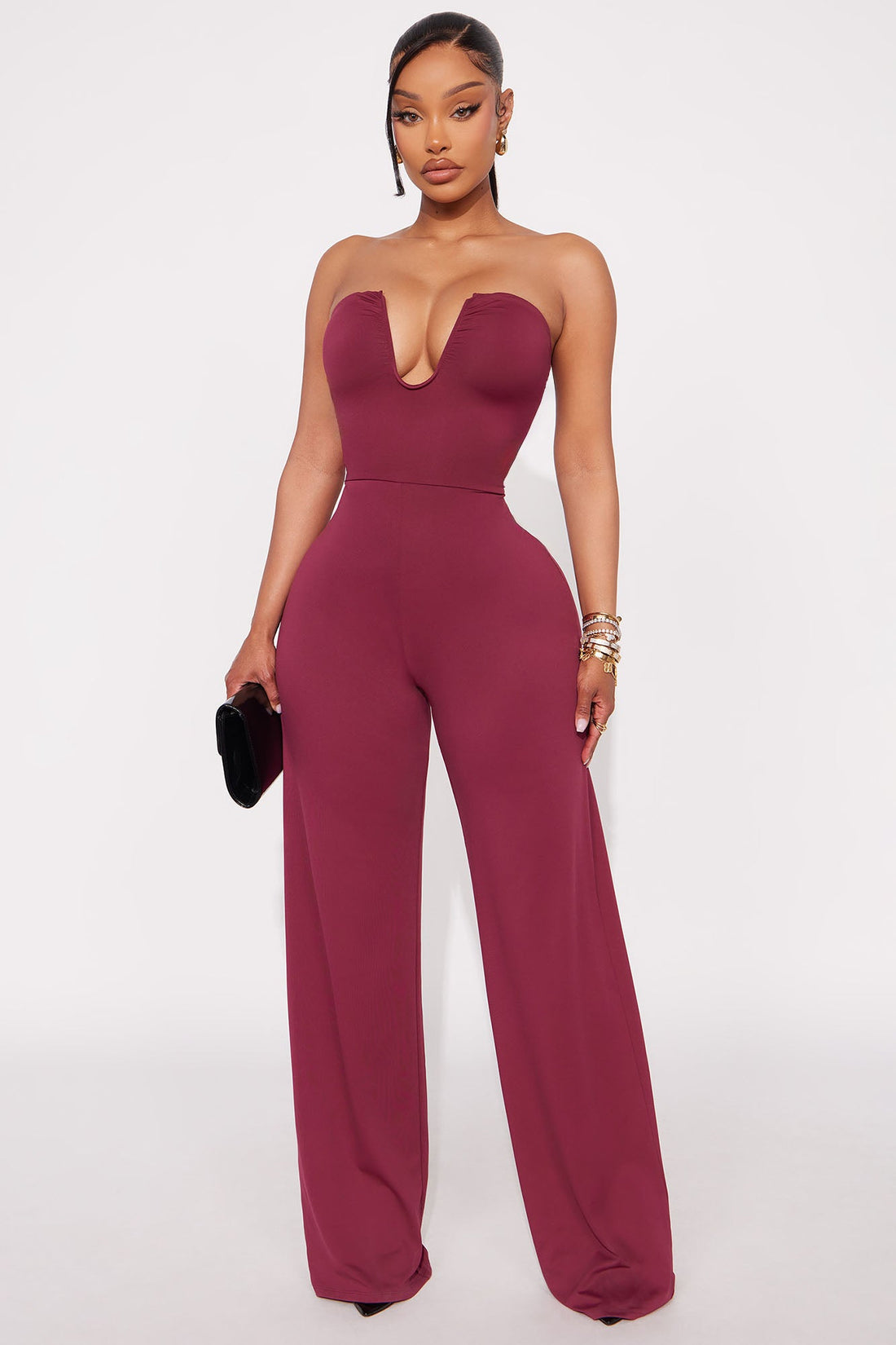 Extra Sass Ruched Jumpsuit - Wine