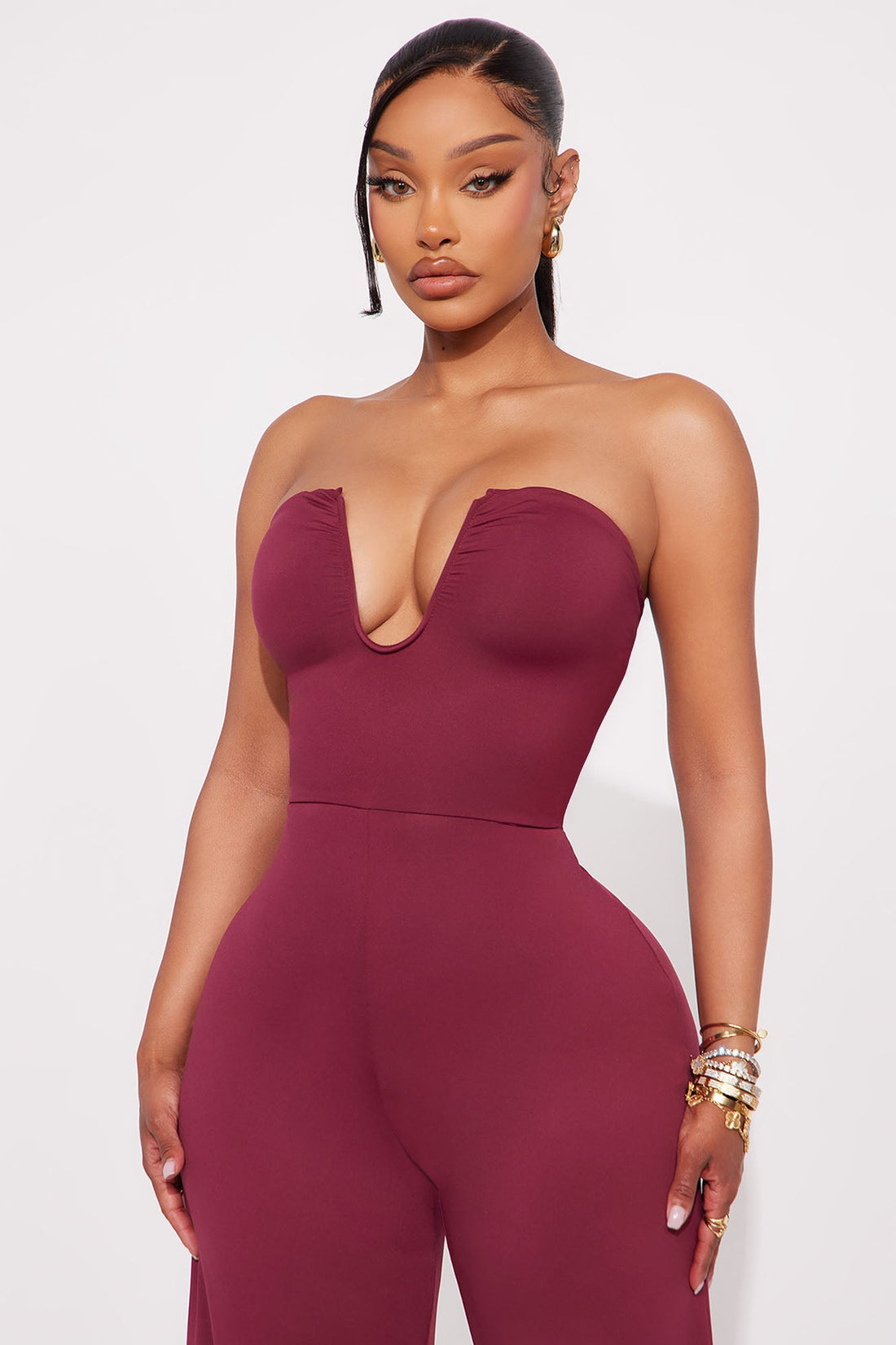 Extra Sass Ruched Jumpsuit - Wine