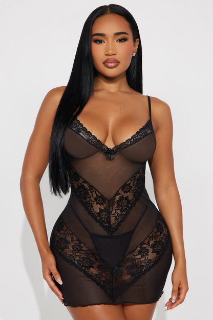 Enchanted Embrace Mesh Lace Chemise - Black