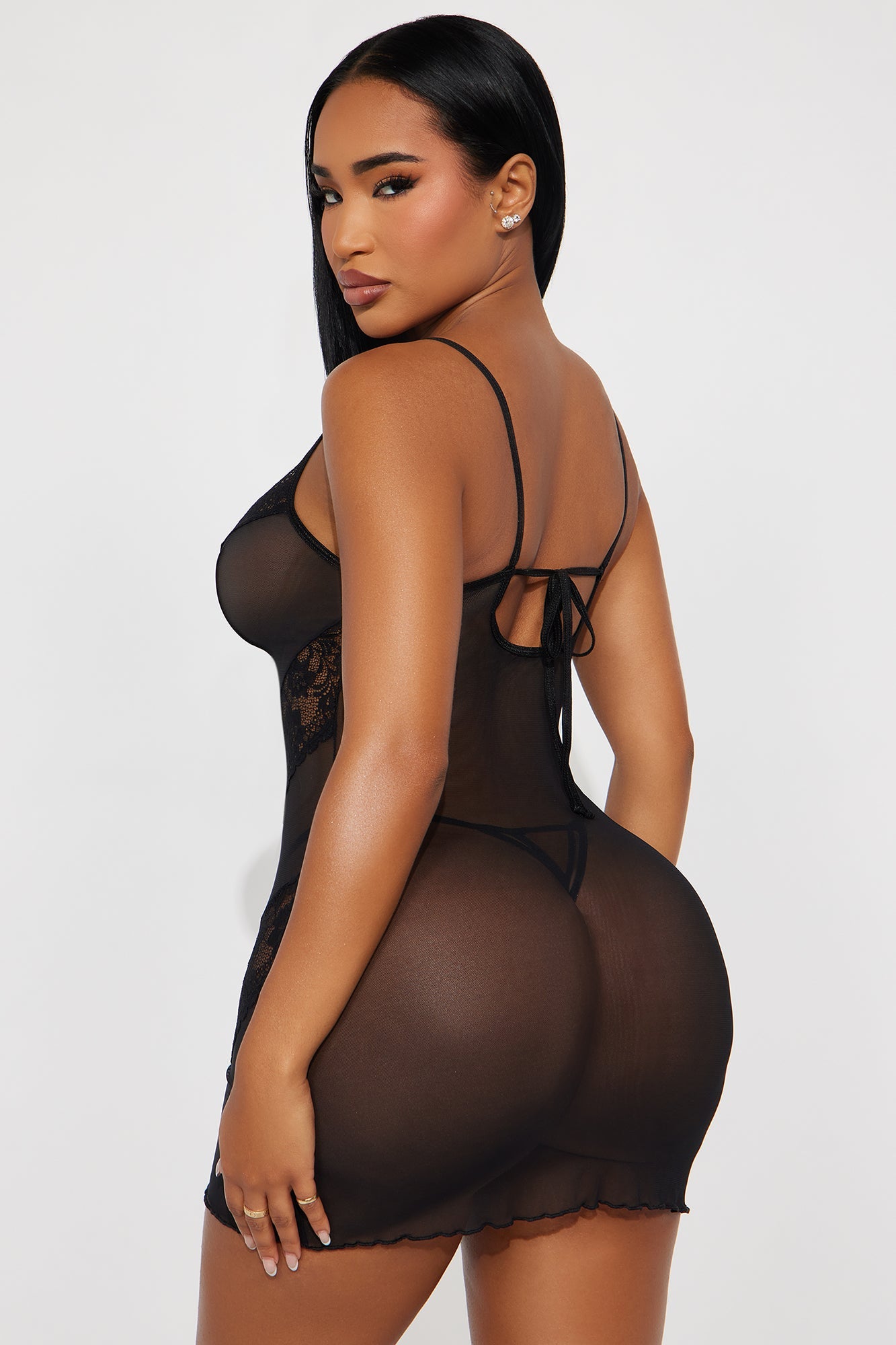 Enchanted Embrace Mesh Lace Chemise - Black