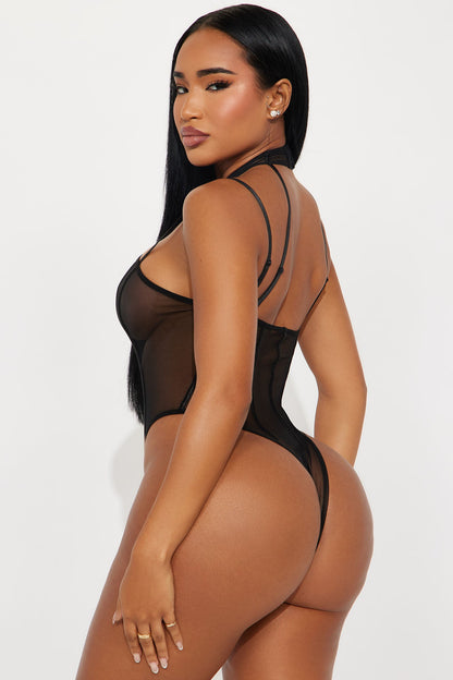 Wicked Games Mesh Choker Thong Teddy - Black