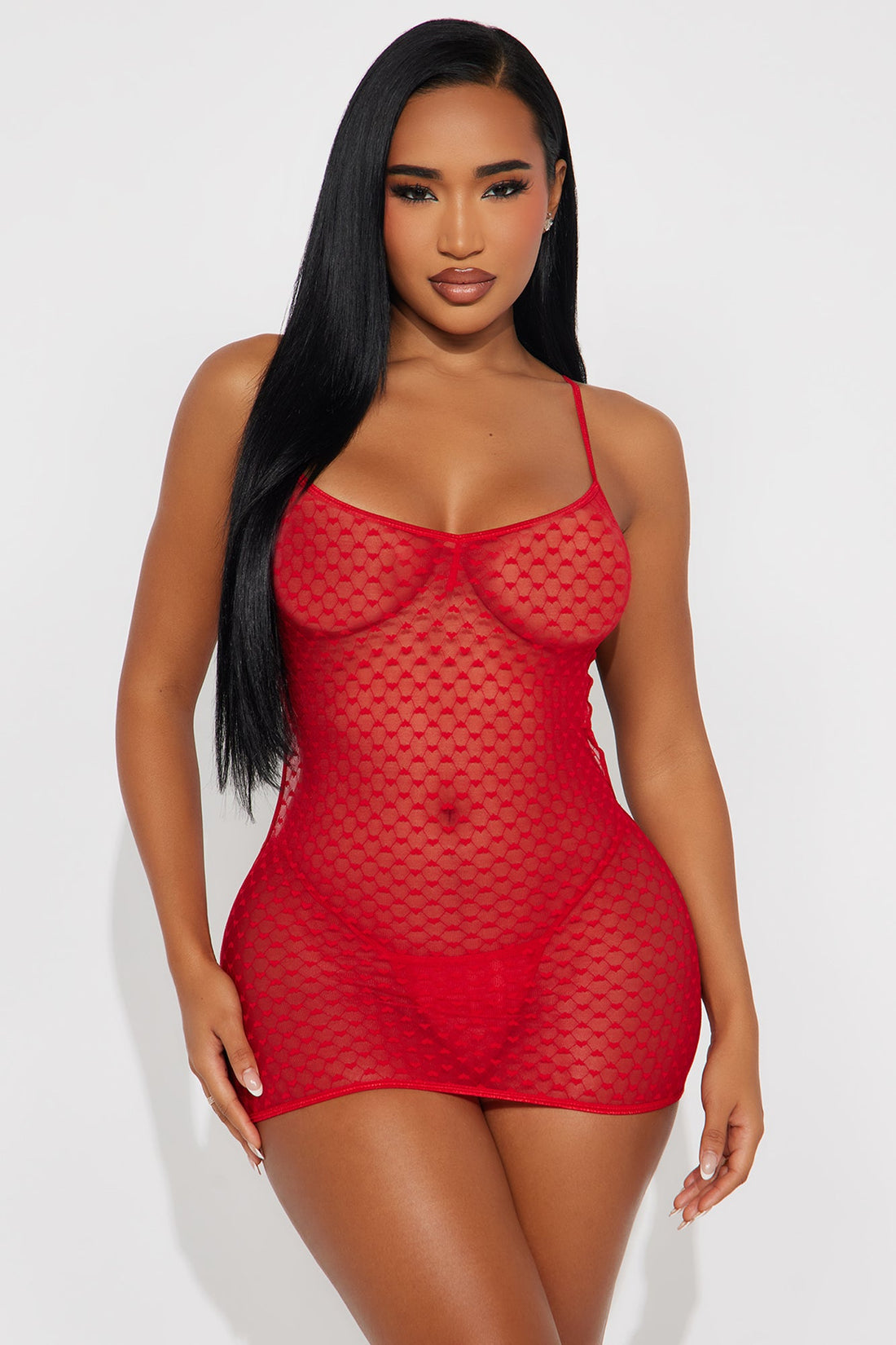 Cheeks On Fleek Mesh Chemise - Red