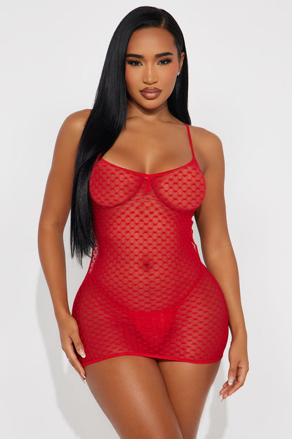 Cheeks On Fleek Mesh Chemise - Red