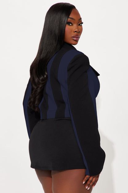Playing Mind Games Cropped Blazer - Navy/combo