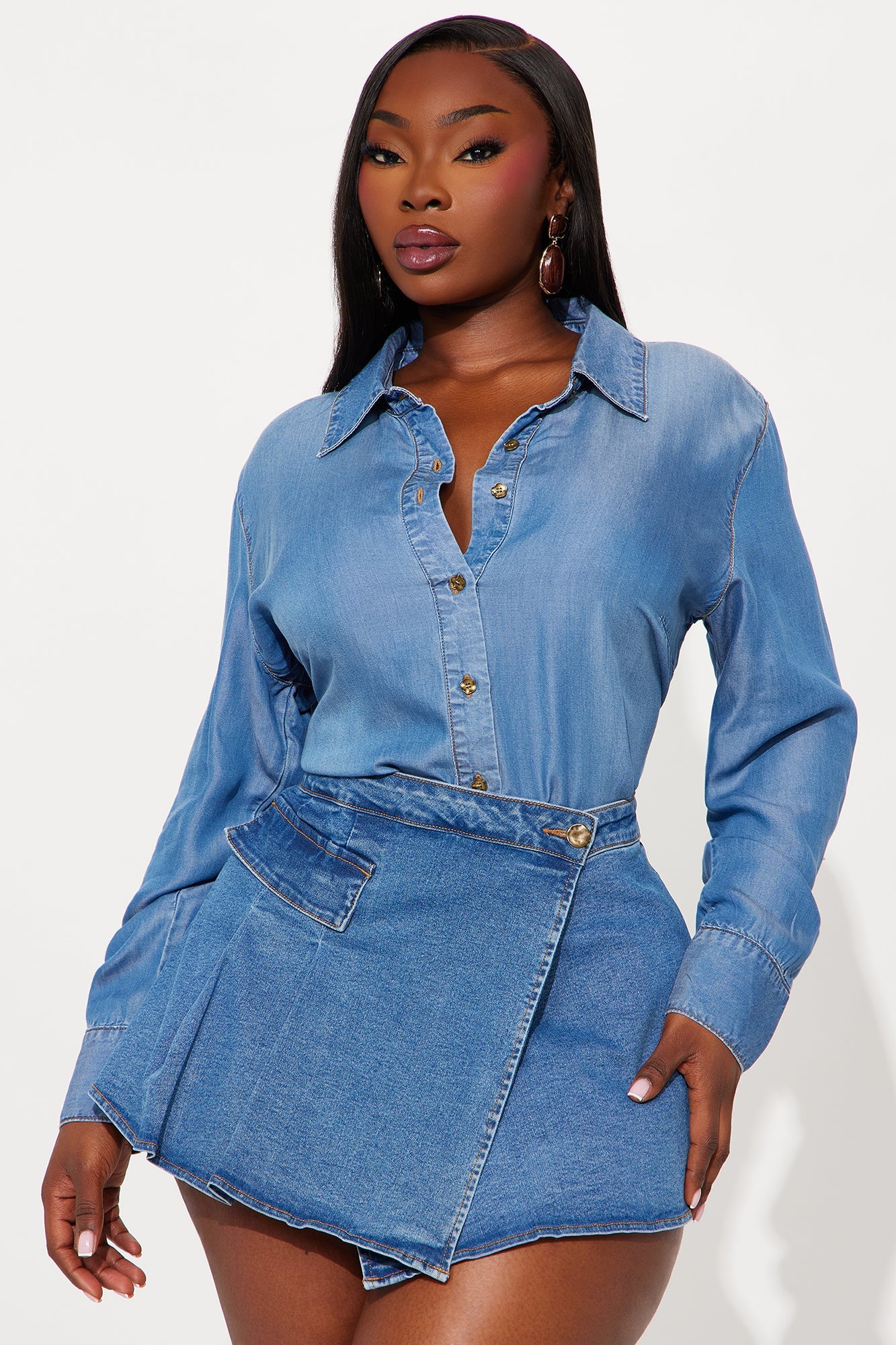 Rebel Long Sleeve Romper - Medium Wash