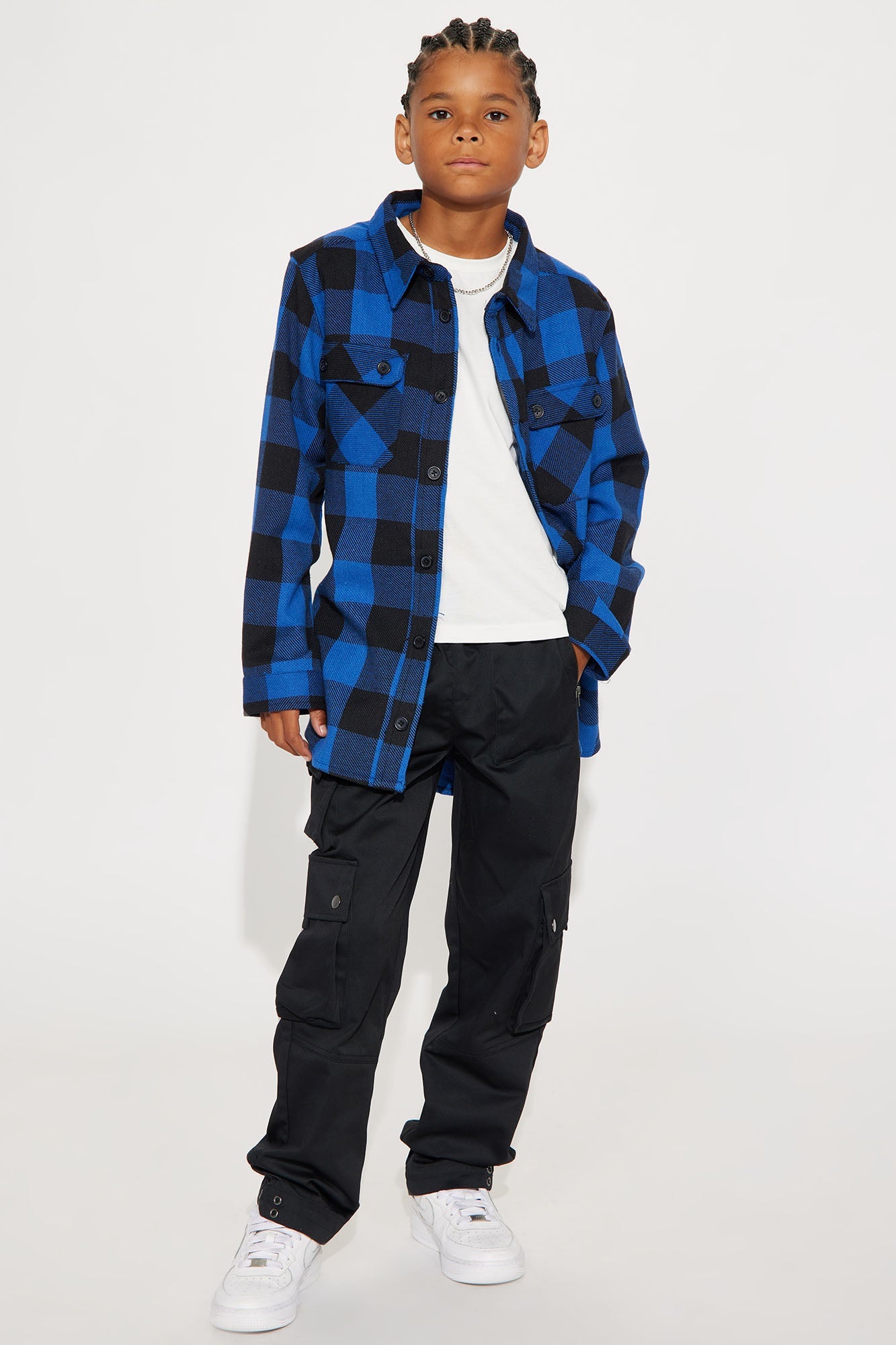 Mini Evan Plaid Button Down Shirt - Royal/combo