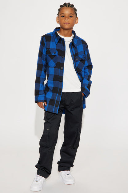 Mini Evan Plaid Button Down Shirt - Royal/combo