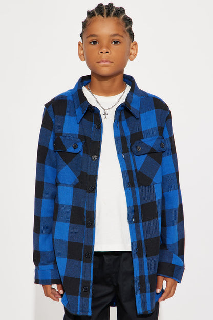Mini Evan Plaid Button Down Shirt - Royal/combo